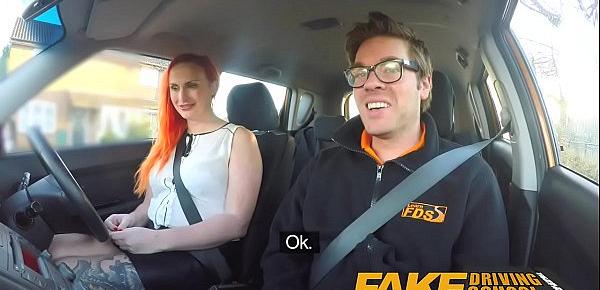  Fake Driving School Tattooed redhead craves instructors big cock and cum